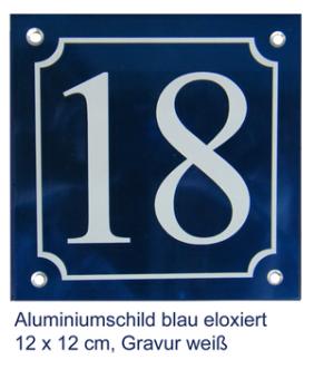 Hausnummer Alu blau, 12 x 12 cm 