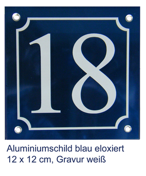 Hausnummer Alu blau 18 x 12 cm